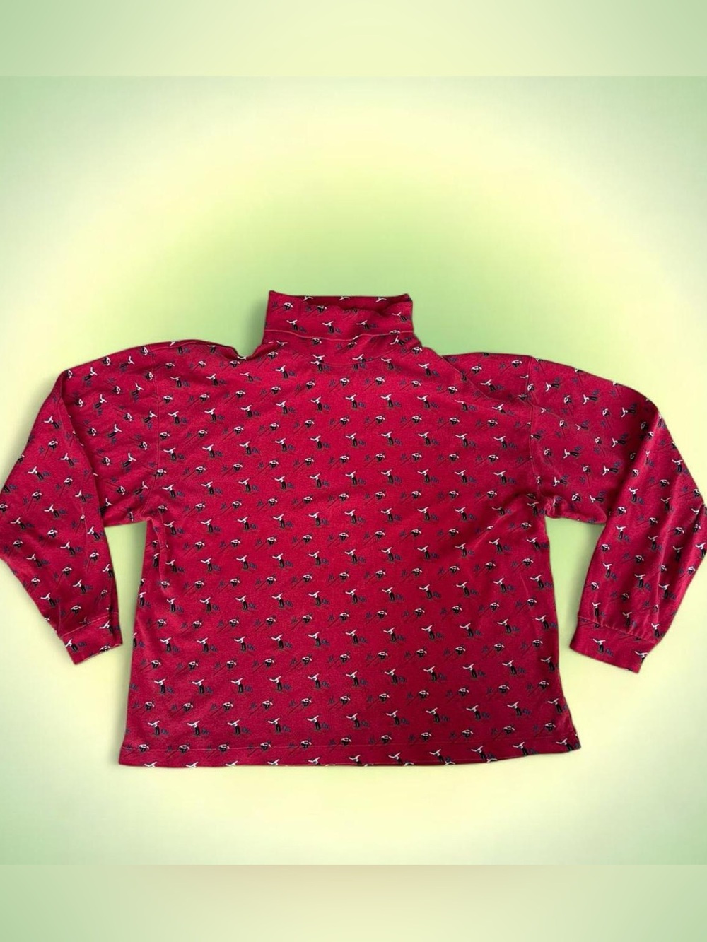 Vintage Eddie Bauer Red Ski Print Long-Sleeve Turtleneck
